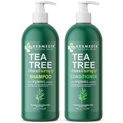 KESMEDIK Tea Tree Shampoo and Conditioner Set, Refreshes & Soothes Dry, Itchy Scalp, Deep Cleanses Dandruff & Buildup, Reduces Hair Loss, Tea Tree Oil Shampoo MaxTherapy, 16 fl oz Each